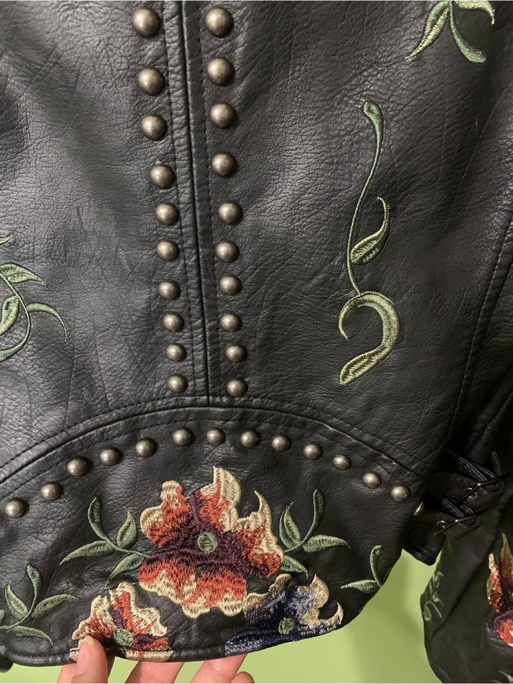 Blank NYC Black Leather Floral Studded Moto Jacket - Picture 10 of 13